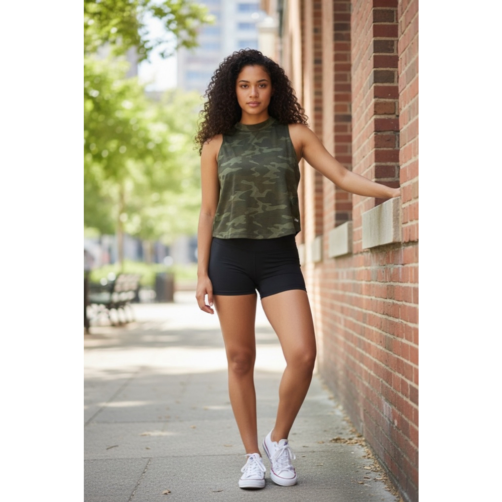 Womens DSG mock neck tank camo green size l